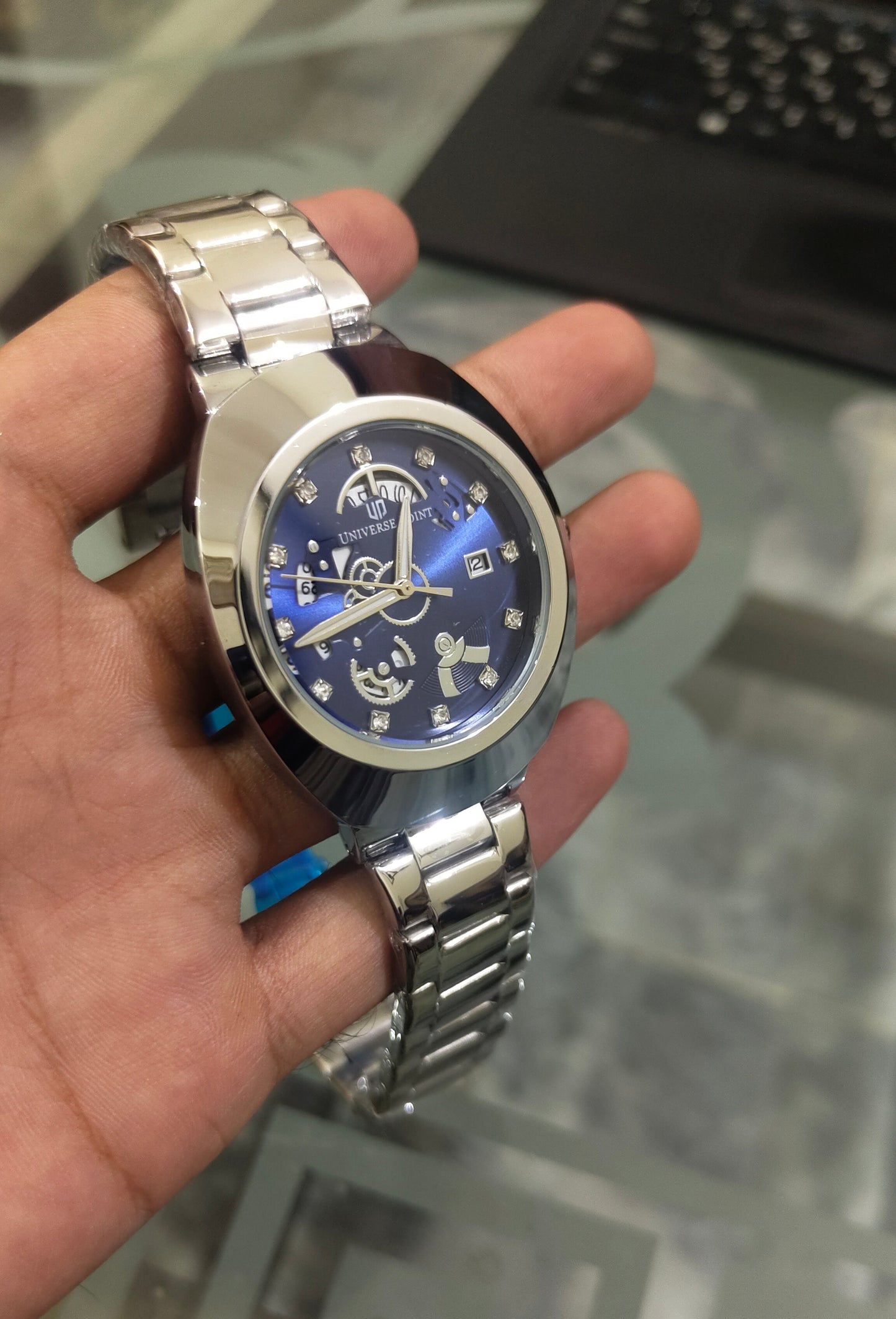Universe Point Black Skeleton Dial Men's Watch