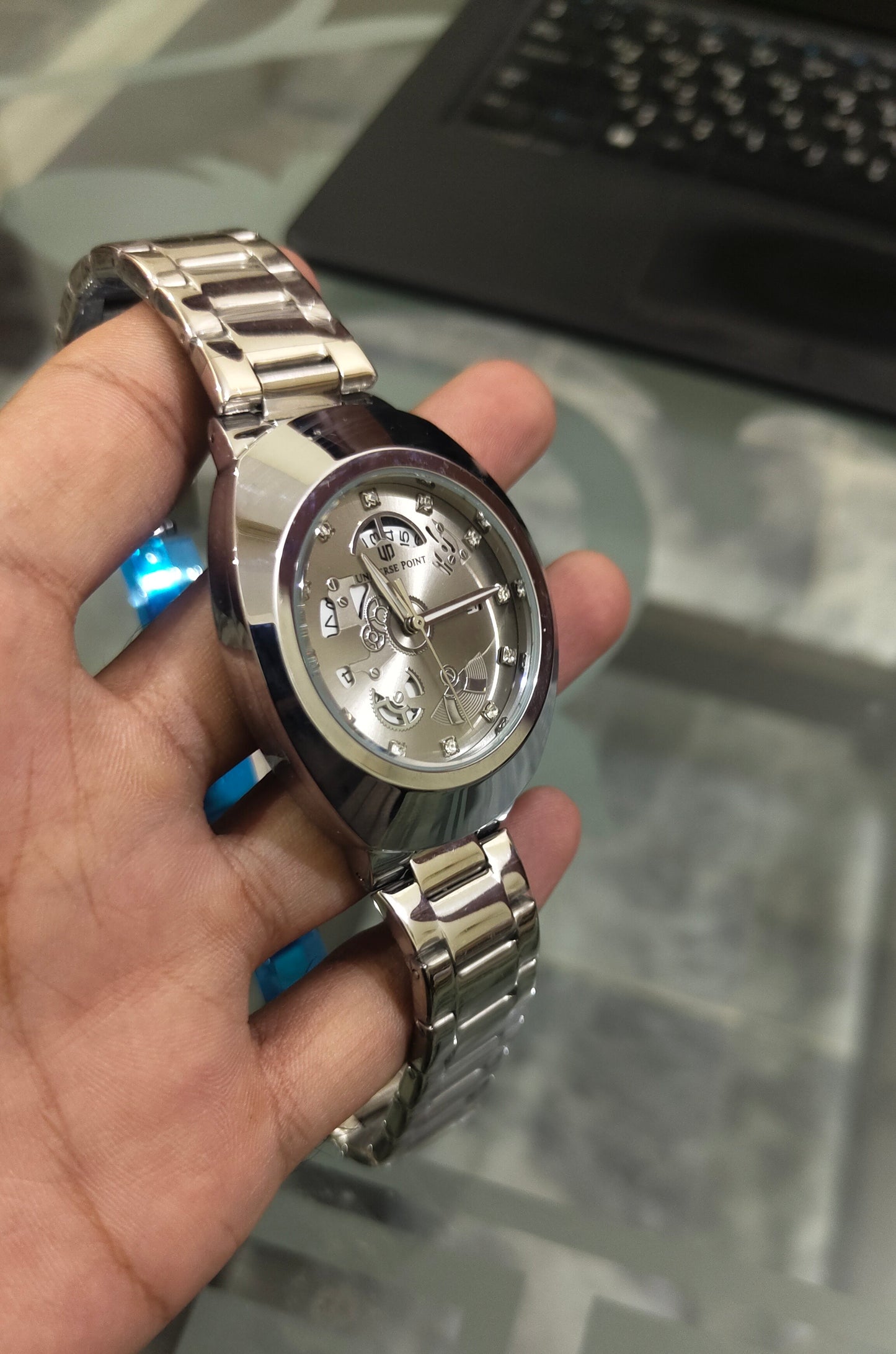 Universe Point Black Skeleton Dial Men's Watch