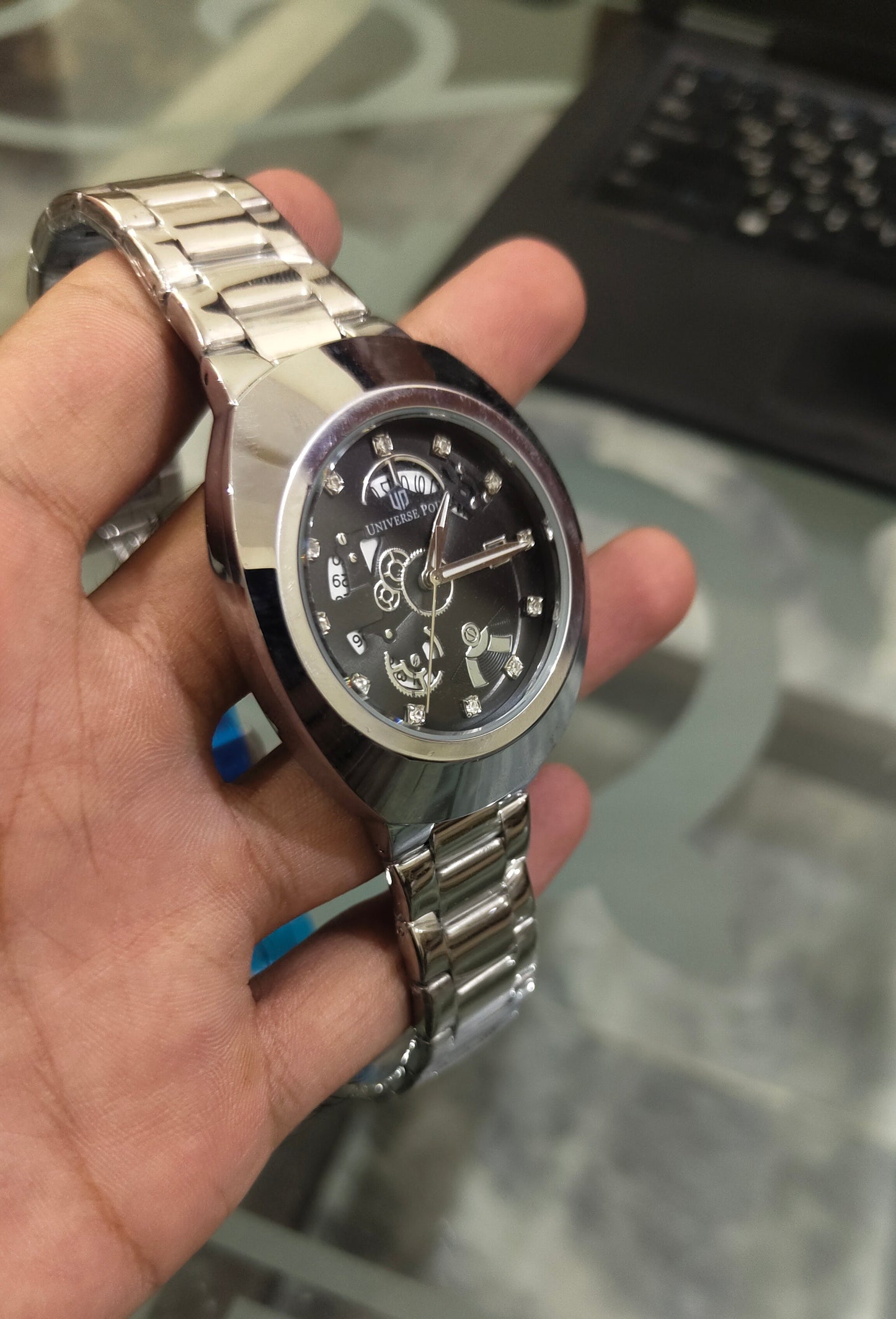 Universe Point Black Skeleton Dial Men's Watch