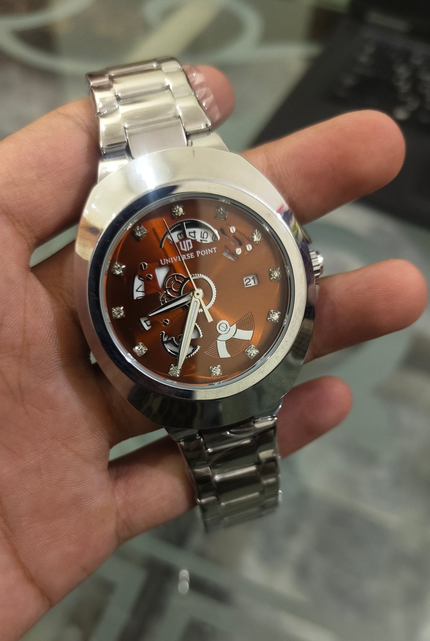 Universe Point Black Skeleton Dial Men's Watch